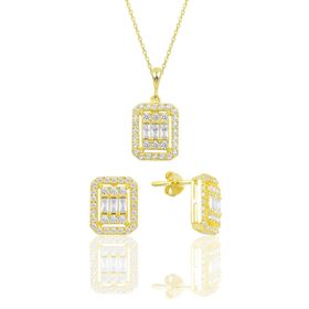 Söğütlü Silver SGTL10131 Gümüş Rose Baget Taşlı İkili Set
