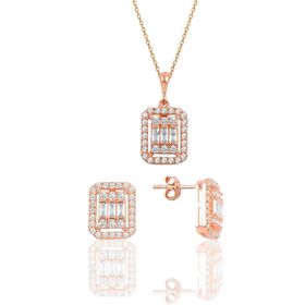 Söğütlü Silver SGTL10131 Gümüş Rose Baget Taşlı İkili Set