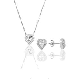 Söğütlü Silver SGTL10139 Gümüş Rodyumlu Zirkon Taşlı Pırlanta Modeli Kalp Ikili Set