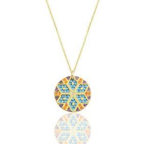 Söğütlü Silver SGTL10156 Gümüş Gold Yuvarlak Kilim Kolye