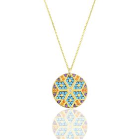 Söğütlü Silver SGTL10156 Gümüş Gold Yuvarlak Kilim Kolye