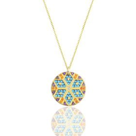 Söğütlü Silver SGTL10156 Gümüş Gold Yuvarlak Kilim Kolye