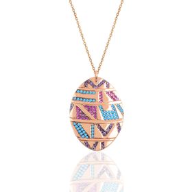Söğütlü Silver SGTL10157 Gümüş Rose Oval Kilim Kolye