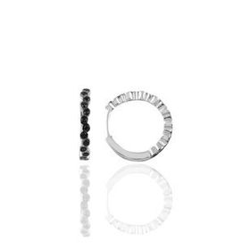 Söğütlü Silver SGTL10190 Rodyumlu 17 mm Siyah Sıra Taşlı Halka Gümüş Küpe
