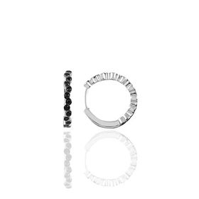 Söğütlü Silver SGTL10190 Rodyumlu 17 mm Siyah Sıra Taşlı Halka Gümüş Küpe