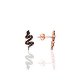 Söğütlü Silver SGTL10226 Rose Siyah Taşlı Yılan Modeli Gümüş Küpe