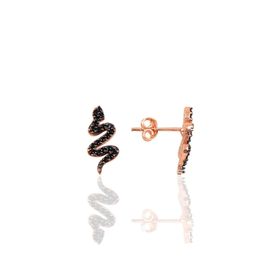 Söğütlü Silver SGTL10226 Rose Siyah Taşlı Yılan Modeli Gümüş Küpe