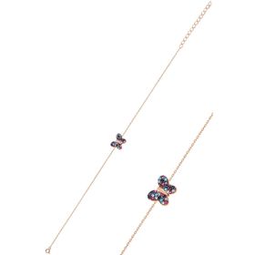 Söğütlü Silver SGTL10280 Gümüş Rose Renkli Taşlı Kelebek Bileklik