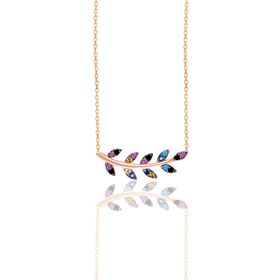 Söğütlü Silver SGTL10293 Gümüş Rose Renkli Taşlı Yaprak Kolye