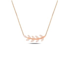 Söğütlü Silver SGTL10293 Gümüş rose zirkon taşlı yaprak kolye
