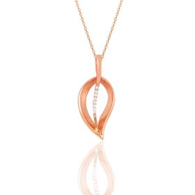 Söğütlü Silver SGTL10293 Gümüş rose zirkon taşlı yaprak kolye
