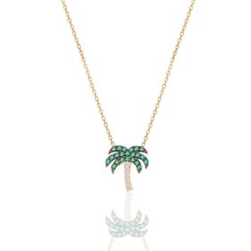 Söğütlü Silver SGTL10303 Gümüş rose yeşil taşlı palmiye kolye