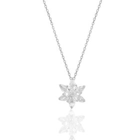 Söğütlü Silver SGTL10387 Gümüş Rodyumlu Taşlı Nilüfer Lotus Çiçeği Kolye
