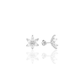 Söğütlü Silver SGTL10389 Beyaz Taşlı Nilüfer Lotus Çiçeği Gümüş Küpe