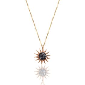 Söğütlü Silver SGTL10510SYH Gümüş Rose Siyah Taşlı Gümüş Güneş Kolye
