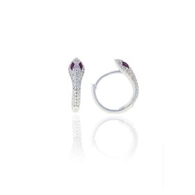 Söğütlü Silver SGTL10554 Rodyumlu Fuşya Taşlı Yılan Halka Gümüş Küpe