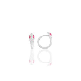Söğütlü Silver SGTL10554 Rodyumlu Fuşya Taşlı Yılan Halka Gümüş Küpe