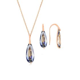 Söğütlü Silver SGTL10598 Rose Mavi Mistik Taşlı Damla Kolye ve Küpe İkili Gümüş Set