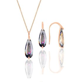 Söğütlü Silver SGTL10598 Rose Mistik Taşlı Damla Kolye ve Küpe İkili Gümüş Set