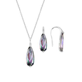 Söğütlü Silver SGTL10599 Rodyumlu Mistik Taşlı Damla Kolye Ve Küpe ikili Gümüş Set