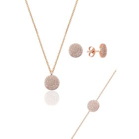 Söğütlü Silver SGTL10601 Rose Zirkon Taşlı Kirpikli Göz Kolye Bileklik ve Küpe Gümüş Üçlü Gümüş Set