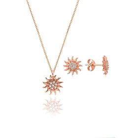 Söğütlü Silver SGTL10602 Rose Zirkon Taşlı Güneş Kolye ve Küpe İkili Gümüş Set