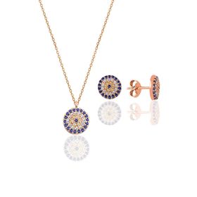 Söğütlü Silver SGTL10602 Rose Zirkon Taşlı Nazar Kolye ve Küpe İkili Gümüş Set