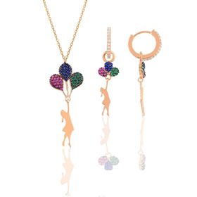 Söğütlü Silver SGTL10603 Rose Balonlu Kız Kolye Ve Küpe Gümüş Set