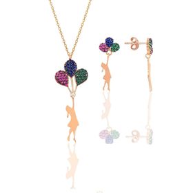 Söğütlü Silver SGTL10603 Rose Balonlu Kız Kolye Ve Küpe Gümüş Set