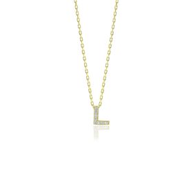 Söğütlü Silver SGTL10618 Altın Yaldızlı Üç Boyutlu Minimal L Gümüş Harf Kadın Gümüş Kolye