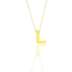 Söğütlü Silver SGTL10618 Altın Yaldızlı Üç Boyutlu Minimal L Gümüş Harf Kadın Gümüş Kolye