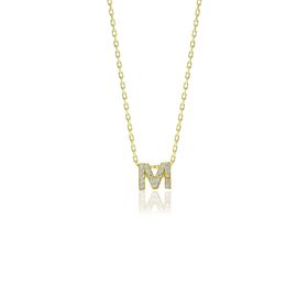 Söğütlü Silver SGTL10618 Altın Yaldızlı Üç Boyutlu Minimal M Gümüş Harf Kadın Gümüş Kolye