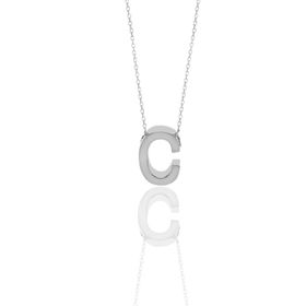 Söğütlü Silver SGTL10619 Gümüş Rodyumlu Üç Boyutlu Minimal E Gümüş Harf Kolye
