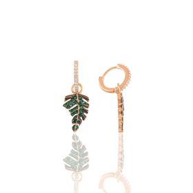 Söğütlü Silver SGTL10646 Rose Yeşil Taşlı Yaprak Gümüş Küpe