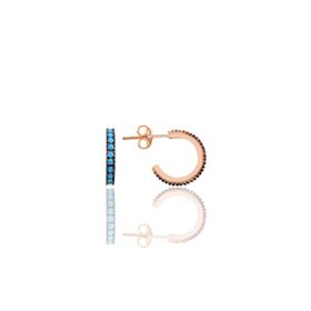 Söğütlü Silver SGTL10693 Rose Turkuaz Taşlı 13 mm Tamtur Halka Gümüş Küpe