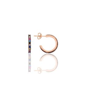 Söğütlü Silver SGTL10694 Rose Renkli Taşlı 16 mm Tamtur Halka Gümüş Küpe