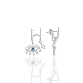 Söğütlü Silver SGTL10696RODAJ Rodyumlu Zirkon Taşlı Çift Görünümlü Lareyn Gümüş Küpe