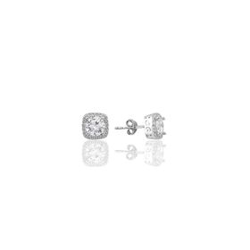 Söğütlü Silver SGTL10729RODAJ Zirkon Taşlı Kare Pırlanta Montürlü Gümüş Küpe