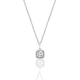 Söğütlü Silver SGTL10731RODAJ Gümüş Zirkon Taşlı Kare Pırlanta Montürlü Gümüş Kolye