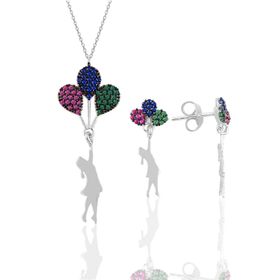 Söğütlü Silver SGTL10750 Gümüş Rodyumlu Balonlu Kız Kolye Ve Küpe Seti