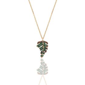 Söğütlü Silver SGTL10752 Gümüş Rose Yeşil Taşlı Yaprak Kolye
