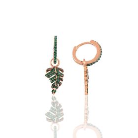 Söğütlü Silver SGTL10754 Rose 14 mm Yeşil Taşlı Yaprak Gümüş Küpe