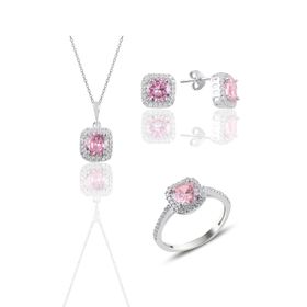 Söğütlü Silver SGTL10762 Gümüş Rodyumlu Safir Taşlı Kare Üçlü Set