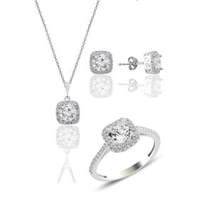Söğütlü Silver SGTL10762 Gümüş Rodyumlu Zirkon Taşlı Kare Üçlü Set