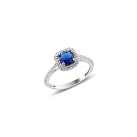 Söğütlü Silver SGTL10764 Gümüş Rodyumlu Safir Taşlı Kare Yüzük