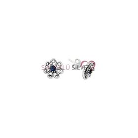 Söğütlü Silver SGTL10796 Oksitli Safir Taşlı Telkari Çiçek Modeli Gümüş Küpe