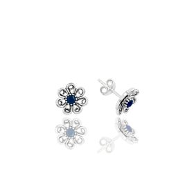 Söğütlü Silver SGTL10796 Oksitli Safir Taşlı Telkari Çiçek Modeli Gümüş Küpe