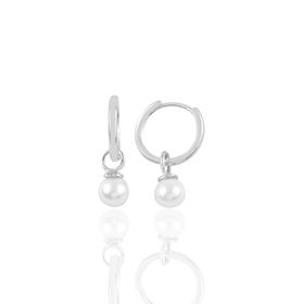 Söğütlü Silver SGTL10873 Rodyumlu 14 mm Incili Halka Gümüş Küpe