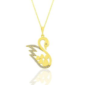 Söğütlü Silver SGTL10888 Altın Yaldızlı Zirkon Taşlı Kartanesi Kadın Gümüş Kolye