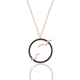 Söğütlü Silver SGTL10890 Gümüş Rose Siyah Taşlı Ikili Martı Kolye